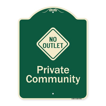Signmission Designer Series-Private Community With No Outlet Symbol, 24" x 18", G-1824-9785 A-DES-G-1824-9785